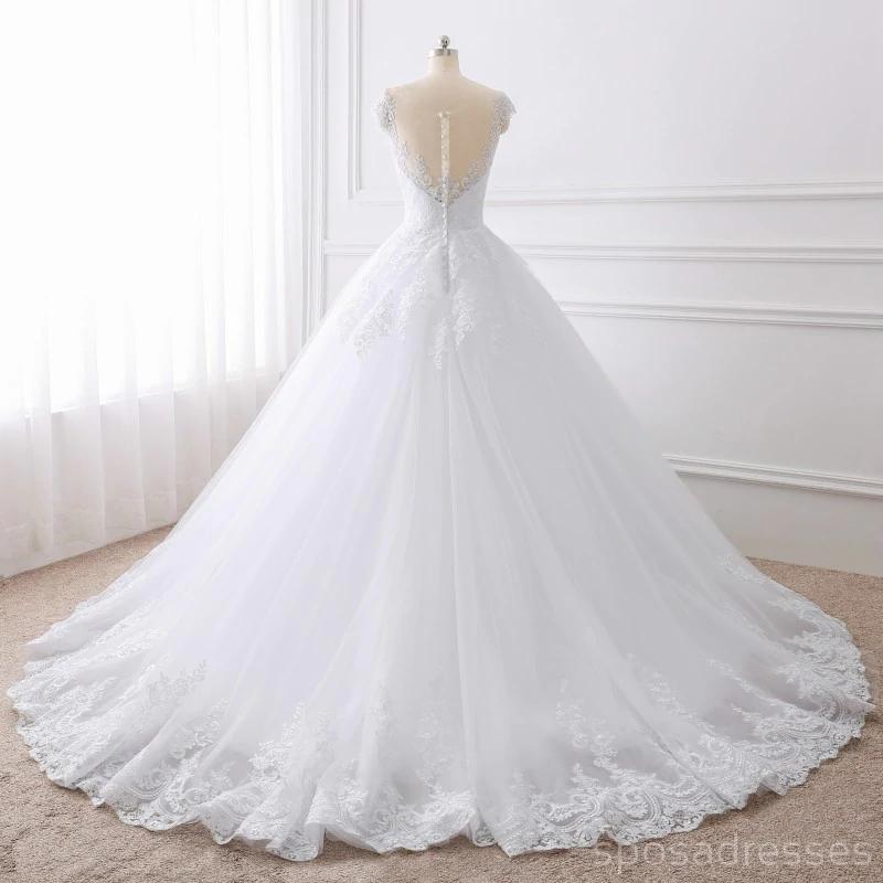 Καπάκι μανίκια λευκό scoop δαντέλα νυφικά σε απευθείας σύνδεση, φτηνά νυφικά φορέματα, WD509