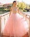 Blush Pink Tulle A line Evening Prom Kleider, Beaded Long Party Prom Kleid, Custom Long Prom Kleid, Günstige Party Prom Kleid, formale Prom Kleid, 17030