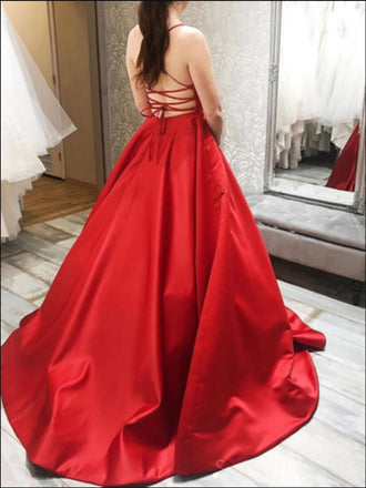 Simple Spaghetti Straps Red A-line Evening Prom Dresses, Evening Party Prom Dresses, 12192