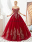 Red Off Shoulder A-line Long Evening Prom Robes, Robes de bal soirée, 12127