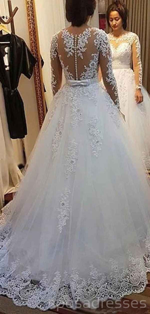 Mangas largas vestidos de novia de encaje desmontable en línea, vestidos de novia baratos, WD503