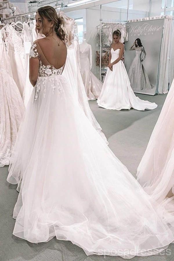 Κοντά Μανίκια Lace Applique Φθηνά Φορέματα Γάμου Σε Απευθείας Σύνδεση, Φθηνά Νυφικά Φορέματα, WD615