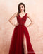 Red A-line High Slit Straps Party Prom Dresses, Dance Dresses 2021,Prom Dresses Stores,12529