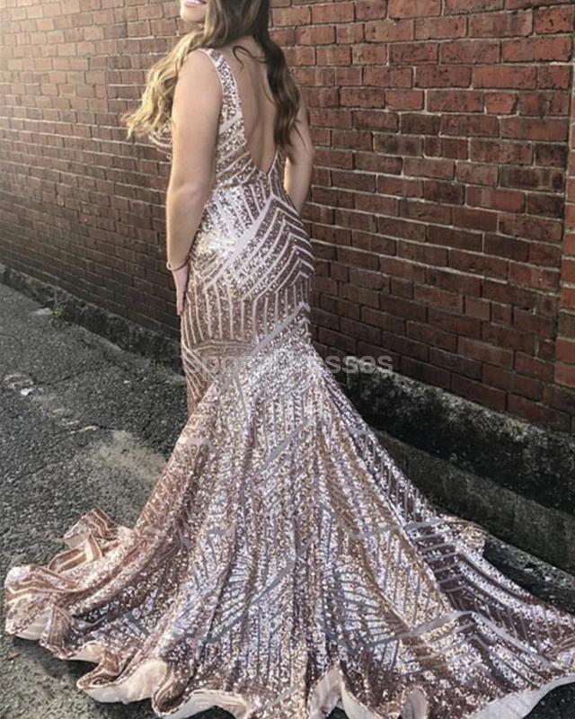 Sexy Backless Serquin Mermaid Long Evening Prom Dresses, Evening Party Prom Dresses, 12221