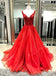 Δύο Λουριά Λαιμών Β Φωτεινό Κόκκινο Μια γραμμή Μακρύ Έθιμο Φορέματα Prom Βραδιού, 17454