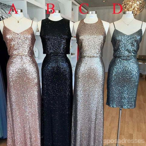 Affordable Mismatched Sequin Long Bridesmaid Dresses, Cheap Unique Custom Long Bridesmaid Dresses, Affordable Bridesmaid Gowns, BD108
