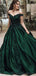 Robes de bal longues de soirée A-ligne vert foncé à épaules dénudées, Robes Sweet 16 pas chères, 18366