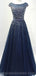 Καπέλο Μανδύα Του Ναυτικού Tulle Beaded Long Evening Prom Φορέματα, Φτηνές Προσαρμοσμένο Κόμμα Prom Φορέματα, 18586