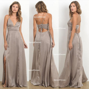 Fente de côté simple sexy profondément V encolure longues robes de bal d'étudiants du soir, longues robes de bal d'étudiants du parti bon marché populaires de 2018, 17279