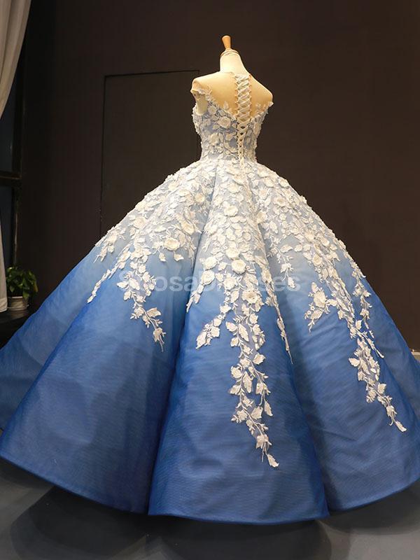 Κόσμημα λαιμό Ombre μπλε μπάλα φόρεμα βράδυ prom φορέματα, βραδινό κόμμα prom φορέματα, 12254