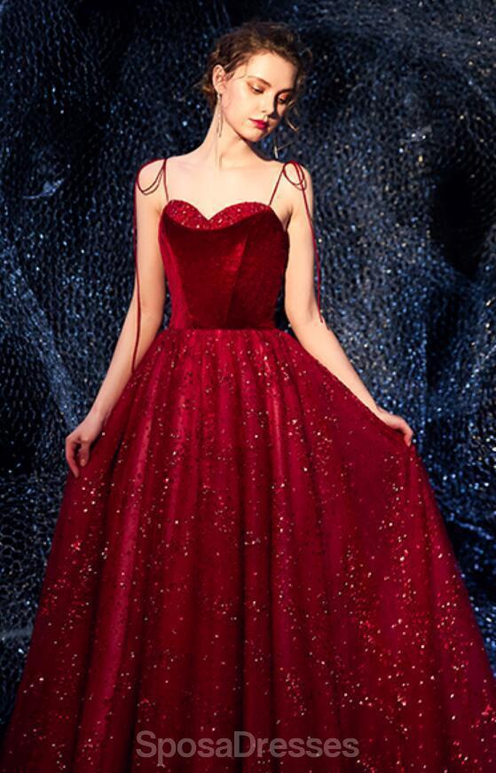 Γλυκιά μου Σπαγγέτι Ιμάντες Κόκκινο Sparkly Μακρά Φτηνές Βραδινά Φορέματα Prom, Βραδινό Κόμμα Prom Φορέματα, 12325