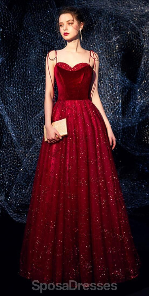 Γλυκιά μου Σπαγγέτι Ιμάντες Κόκκινο Sparkly Μακρά Φτηνές Βραδινά Φορέματα Prom, Βραδινό Κόμμα Prom Φορέματα, 12325