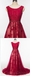 Scoop Cap manches dentelle rouge perlée longues robes de bal de soirée, pas cher personnalisé Sweet 16 robes, 18524