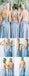 Μετατρέψιμο απλό μπλε jersey υψηλής ποιότητας χειροποίητα έθιμο κάνει πάτωμα-μήκος φτηνές φορέματα παράνυμφος, WG80