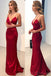 Sirena rojo oscuro sin espalda simple barata vestidos de la fiesta de promoción del partido de la tarde largos, 175200