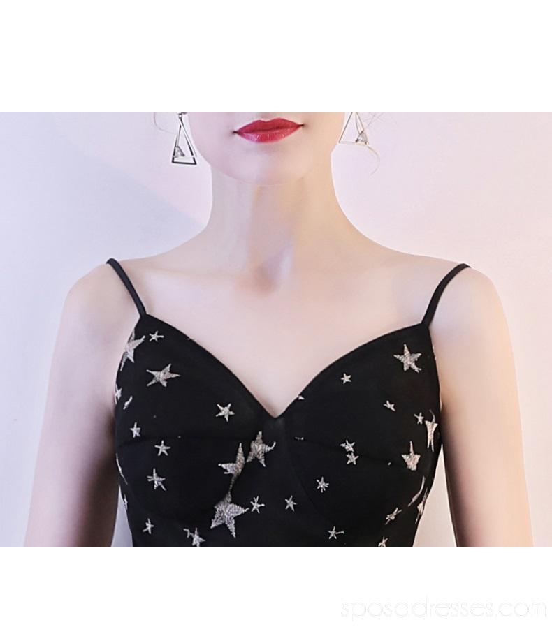 Bretelles spaghetti noires simples robes de bal pas cher en ligne, robes de bal courtes pas chères, CM796