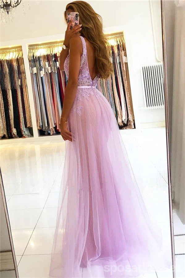 Light Purple Mermaid V-neck Long Prom Dresses,Evening Dresses,13094