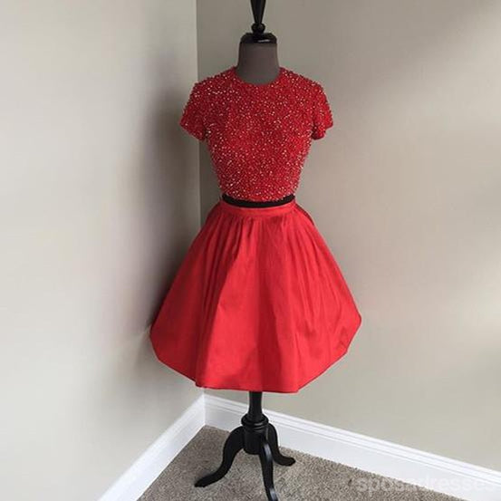Κοντά μανίκια δύο τεμαχίων Κοντομάνικα κόκκινα φορέματα Homecoming 2018, CM521