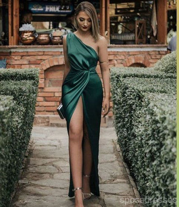 Sexy Green Sheath High Slit One Shoulder Maxi Long Party Prom Dresses,13286