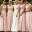 Πολύ Τζούνιορ Καπ Μανίκι Ρουζ σε Ροζ Σιφόν Επίσημη Γραμμή Δαπέδου Μήκους Φθηνά Φορέματα Παράνυμφων, WG85