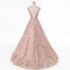 Cap Sleeves Soop Rose Gold Lace Long Evening Prom Dresses, Cheap Party Prom Dresses, 18612