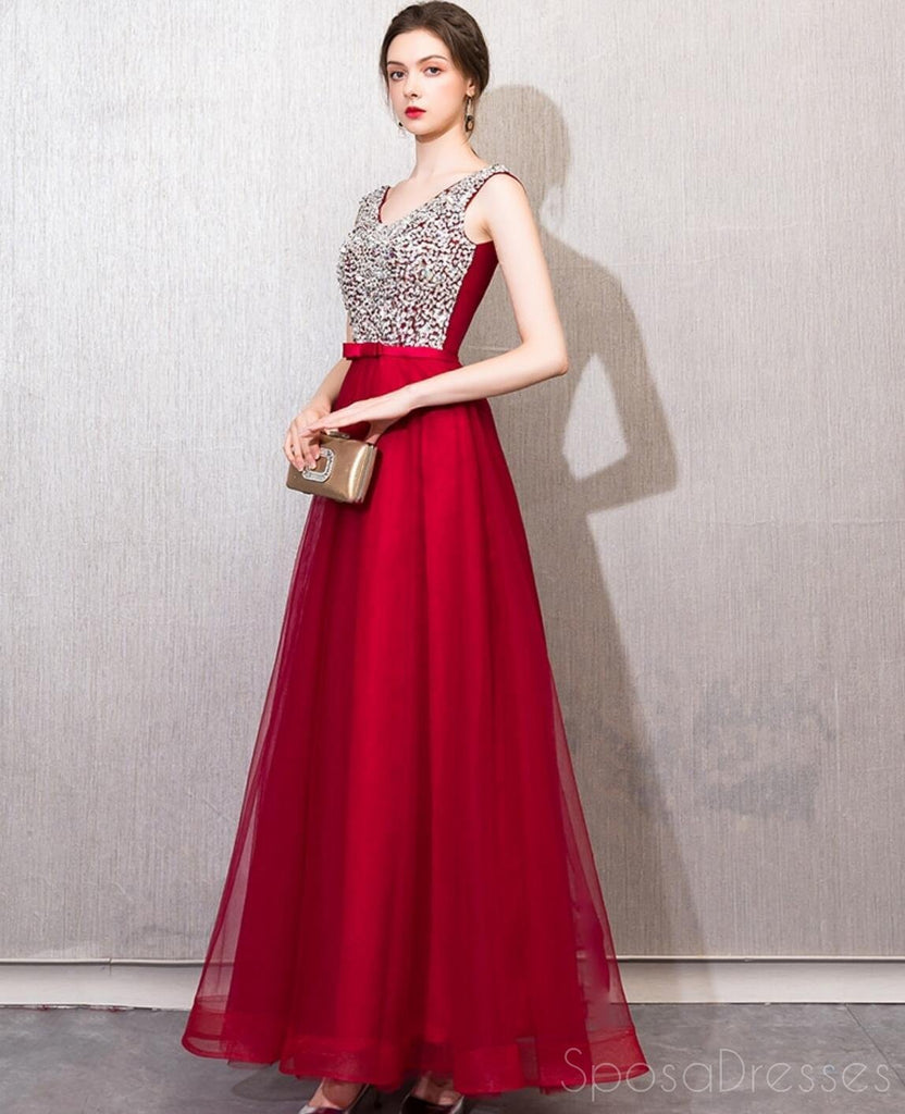 Κόκκινο V Λαιμού με Χάντρες Φθηνά Μακρά Βραδινά Φορέματα Prom, η Φτηνή Συνήθεια Γλυκό 16 Φορέματα, 18523