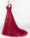 Σέσουλα Μανίκια Καπ Κόκκινη Δαντέλα διακοσμημένο με Χάντρες Μακρύ Βράδυ Φορέματα Prom, η Φτηνή Συνήθεια Γλυκό 16 Φορέματα, 18524