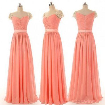 Belle perle Cap manches Sweet Heart en mousseline de soie robes de demoiselle d'honneur longues bon marché, robe de bal pas cher simple, WG14