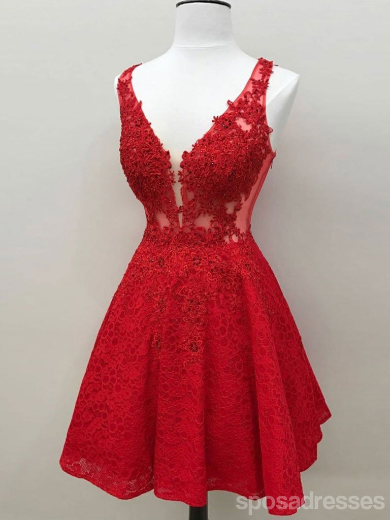 Κόκκινο δείτε μέσα από δαντέλα έθιμο φθηνά φορέματα Homecoming 2018, CM426