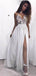 Halter Side Slit Grey Sequin Tulle Long Evening Prom Dresses, Cheap Sweet 16 vestidos, 18384