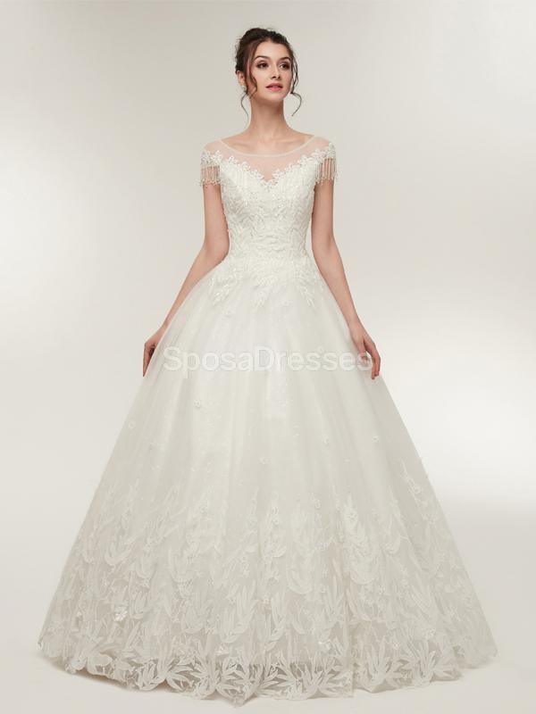 Scoop Cap Sleeves Lace A-line Vestidos de novia baratos en línea, Vestidos de novia únicos, WD570