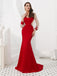 Κόκκινα μακριά μανίκια Βραδινά φορέματα γοργόνας με βραχιόλι πίσω, Be Evening Party Prom Dresses, 12082