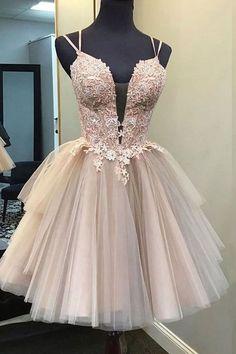 V Neck Dusty Pink Tulle Beaded Κοντά Homecoming Φορέματα Online, Φθηνά Κοντά Φορέματα Prom, CM845