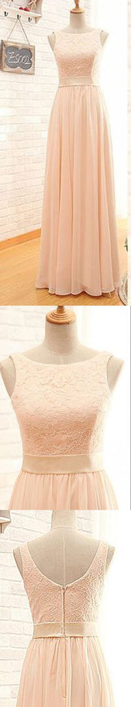 Modest Lace Top Bateau Off Shoulder Sleeveless Blush Pink Bridesmaid Dresses, WG15