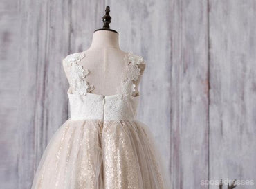Robes de demoiselle d'honneur en tulle à sequins en dentelle, jolies robes de petite fille à fermeture à glissière abordables, FG055