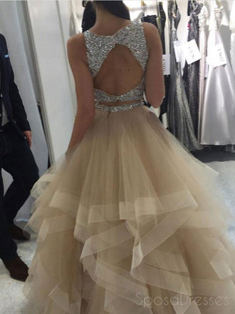 Sexy Deux Pièces Dos Ouvert Lourd Perlé Tulle Longues Robes De Bal De Soirée, Populaire Pas Cher Longue 2018 Robes De Bal De Fête, 17266