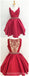V Λαιμό Κόκκινο Δείτε Μέσα Beading Προσαρμοσμένο Φτηνές Φορέματα Homecoming 2018, CM427