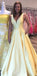 Cuello de pico amarillo barato alinea vestidos de la fiesta de promoción de la tarde largos, vestidos de la fiesta de promoción de encargo del partido baratos, 18616