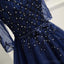 Sexy See Through Long Sleeve Navy Lace Beaded Long Evening Prom Dresses, Popular Cheap Long 2018 Party Prom Dresses, 17231