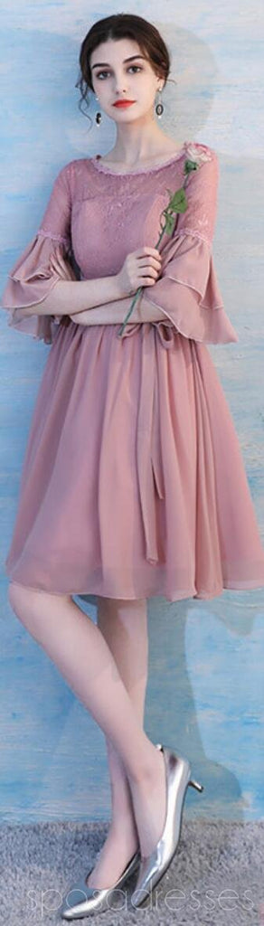 Dusty Pink Chiffon Misincompatíveis Simples Short Bridesmaid Vestidos Online, WG514