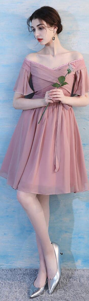Dusty Pink Chiffon Dépareillé Simple Short Bridesmaid Robes en ligne, WG514