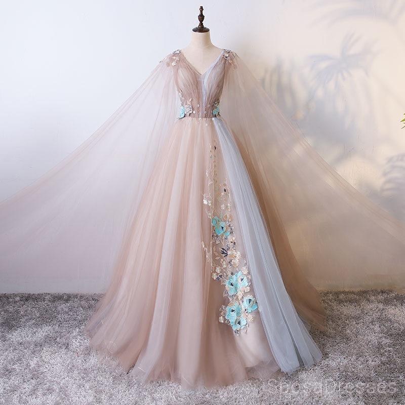 Tulle V Neck Long Ball Gown Βραδινά φορέματα Prom, Φτηνές προσαρμοσμένες Sweet 16 Φορέματα, 18499