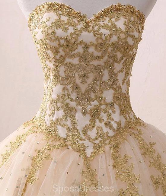Αγάπη μου Χρυσή Απλικέ Φόρεμα Μπάλα Μακριά Βραδινά Φορέματα Prom, Βράδυ Πάρτι, Φορέματα Prom, 12203
