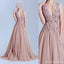 Prom de dentelle de Neckline V profond, robe de bal rose Dusty, une ligne Evening Prom Dresses, 17009