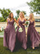 Correas espaguetis Dusty Rose Vestidos largos de dama de honor en línea, Vestidos de damas de honor baratos, WG732