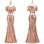 Sexy Two Pieces Short Sleeve Cheap Gold Sequin Long Bridesmaid Dresses, BD111