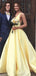 Φθηνό κίτρινο V-Neck A-line Long Evening Prom Dresses, Cheap Party Προσαρμοσμένα Φορέματα, 18616
