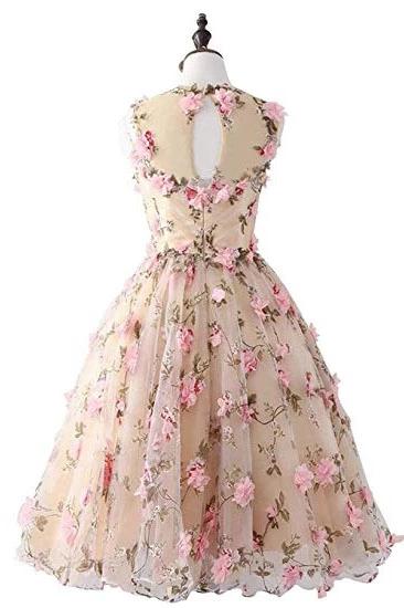 Espalda abierta de encaje de flores vestidos de fiesta baratos en línea, vestidos de baile cortos baratos, CM743