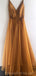 Simple Col en V de l'Or A-ligne Longue de Soirée, Robes de Bal, pas Cher Personnalisé Sweet 16 Robes, 18565