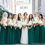 Blusa del marfil de la joya falda verde alinea vestidos de la dama de honor baratos largos en línea, WG678